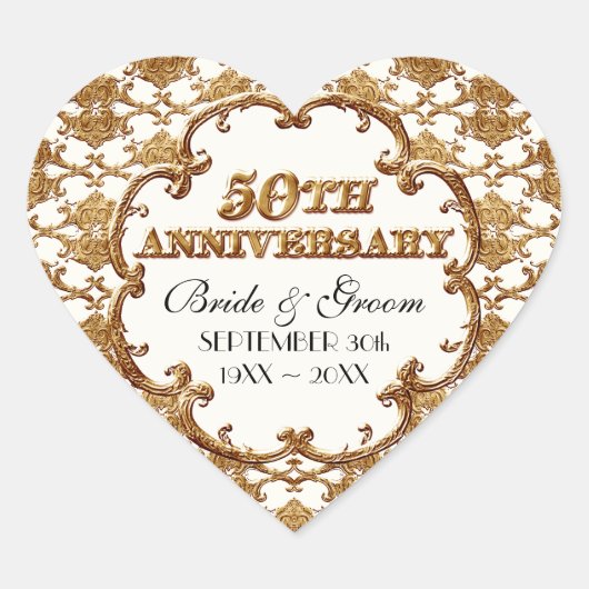 金のフランスの渦巻き好意ギフト50周年 ハートシール (正面)