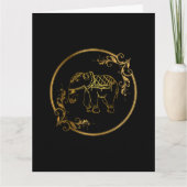 金のフレームに飾られた蓮の花のインドの象 カード (正面)