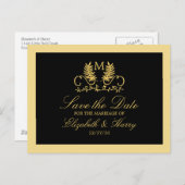 金のフローラエンブレムウェディング日付を保存 案内ポストカード (正面/裏面)