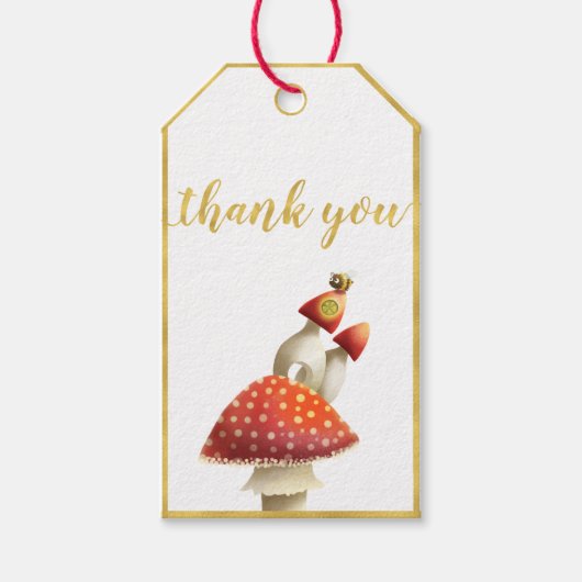 金のホイ縁どル、マッシュルームとビーチ、ベビーシャワー ギフトタグ (正面)