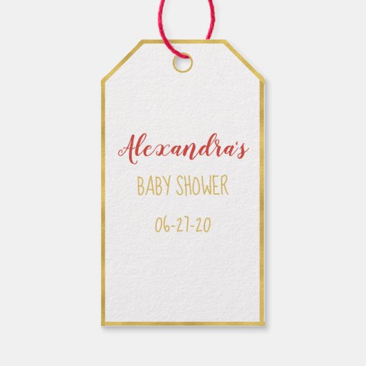 金のホイ縁どル、マッシュルームとビーチ、ベビーシャワー ギフトタグ (裏面)