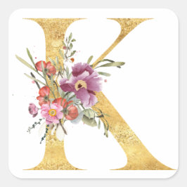 金のモノグラムのKと花 スクエアシール