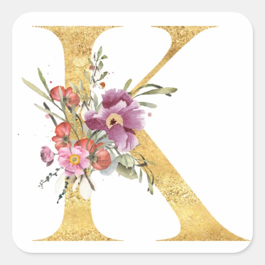 金のモノグラムのKと花 スクエアシール (正面)