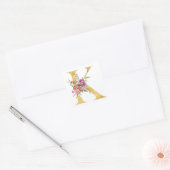 金のモノグラムのKと花 スクエアシール (封筒)