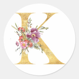 金のモノグラムのKと花 ラウンドシール
