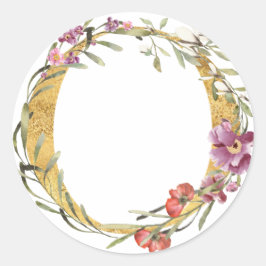 金のモノグラムのOの文字に花 ラウンドシール