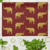 金のラッパを吹く象 キッチンタオル (折り畳み)