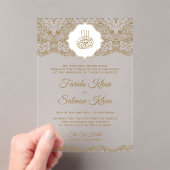 金のレース イスラム教徒の結婚式 アクリル招待状 (インサイチュ (ポータブル))