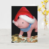 金の上にクリスマスのピギー銀行 カード (黄色い花)