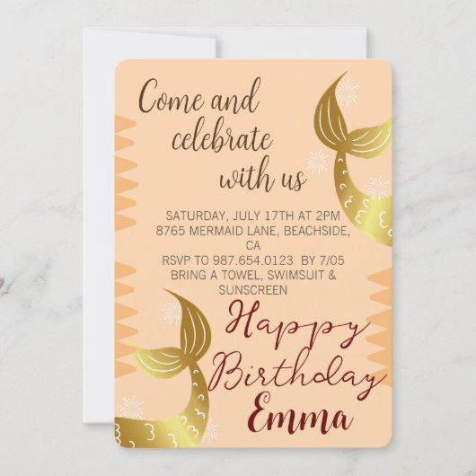 金の人魚祝と一緒に海の下 招待状 (正面)