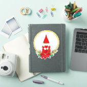金の円の中のクリスマス・ノームとポインセチア シール (iPadカバー)