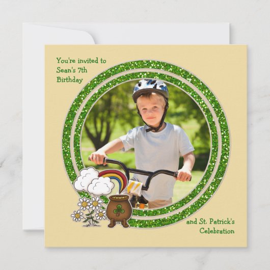 金の写真のセントパトリックの日の誕生日Invのポット 招待状 (正面)