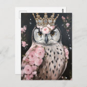 金の冠とピンクの花をつけるスノーフクロウ ポストカード (正面/裏面)