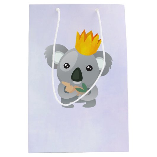 金の冠をかぶったかわいいコアラクマ ミディアムペーパーバッグ (正面)