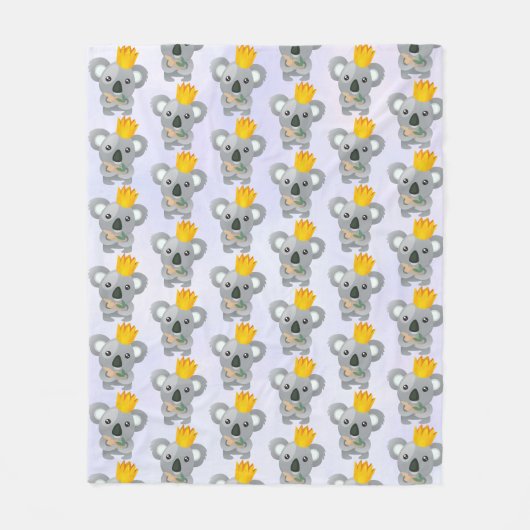金の冠をかぶったかわいいコアラ フリースブランケット (正面)