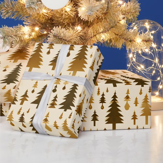 金の包装紙の冬の森 ラッピングペーパー (クリスマス)