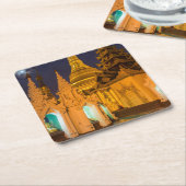 金の塔と寺 スクエアペーパーコースター (アングル)