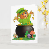 金の壷を持つ生気に満ちたセントパトリックの日くま カード (黄色い花)