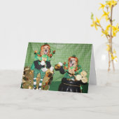 金の壷を数えているゴールデン・リトリーバー カード (黄色い花)