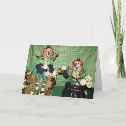 金の壷を数えているゴールデン・リトリーバー カード (正面)