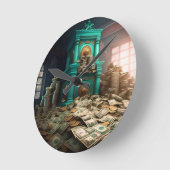 金の富の繁栄の豊かな宝庫 ラウンド壁時計 (傾斜)