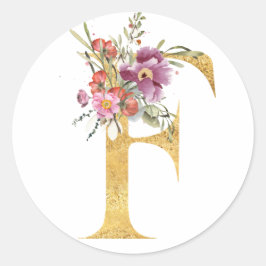 金の手紙Fに花 ラウンドシール