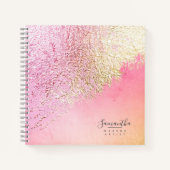 金の抽象的なデザインのピーチカラーノート ID775 ノートブック (正面)