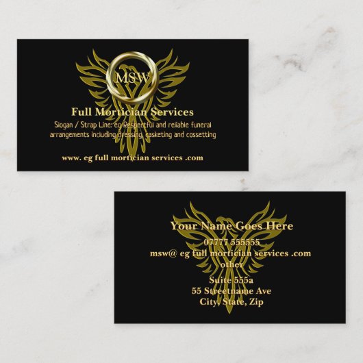 金の指輪、上昇のフェニックスの葬儀屋サービス 名刺 (正面/裏面)