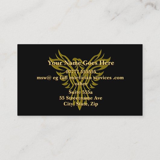 金の指輪、上昇のフェニックスの葬儀屋サービス 名刺 (裏面)