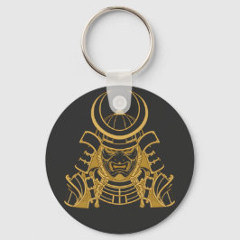 金の日本武士兜と面頬 キーホルダー