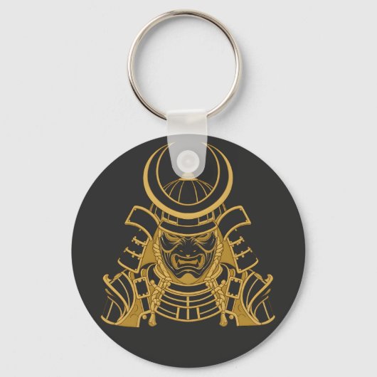 金の日本武士兜と面頬 キーホルダー (正面)