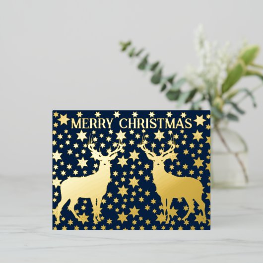 金の星とデアのクリスマス 箔シーズンポストカード (立ち正面)