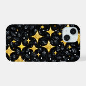金の星のフラワーパターン iPhone 15ケース (裏面横)