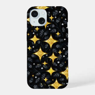 金の星のフラワーパターン iPhone 15ケース