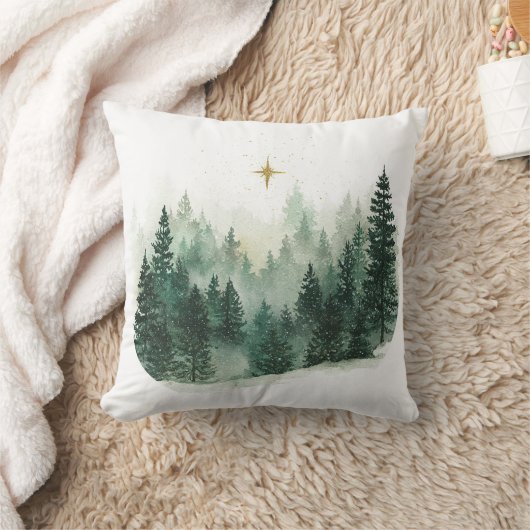 金の星の緑の木のクリスマス クッション (ブランケット)