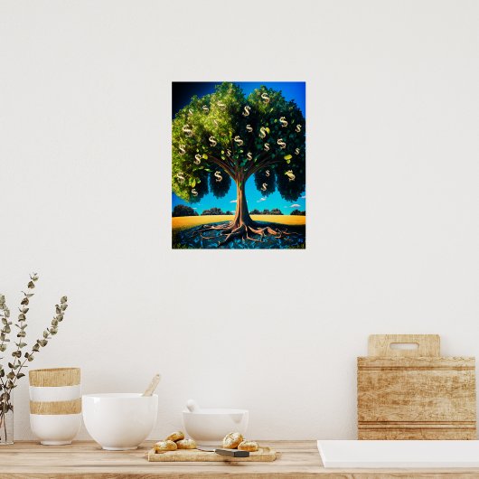 金の木の繁栄の富の豊賛美かさ ポスター (キッチン)