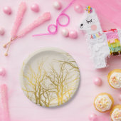 金の枝パターン ベージュの背景 ペーパープレート (パーティー)