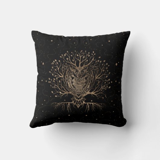 金の梟の木 クッション (裏面)