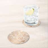 金の椰子の木の葉の模様 ラウンドペーパーコースター (インサイチュ)