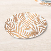 金の椰子の木の葉の模様 ラウンドペーパーコースター (アングル)