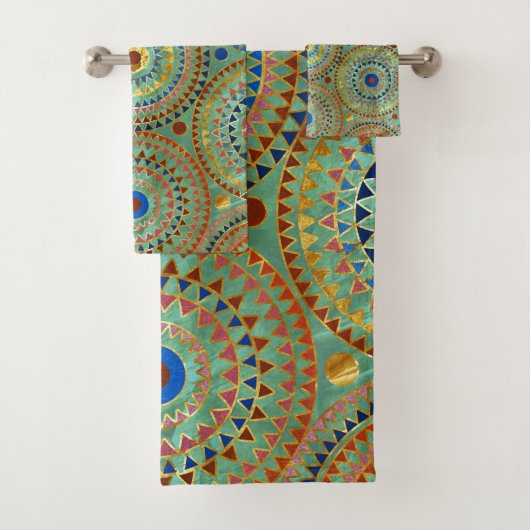 金の民族の幾何学的な円パターンはaccen バスタオルセット (インサイチュ)