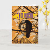 金の炎のカラス顔 カード (黄色い花)