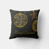 金の玉と星の黒い背景 クッション (裏面)
