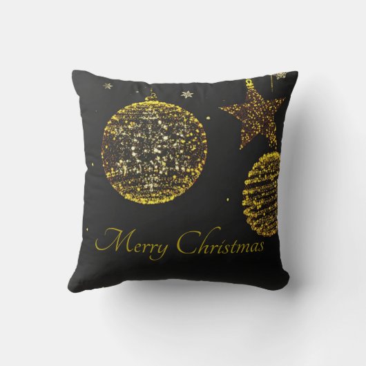 金の玉と星の黒い背景 クッション (裏面)