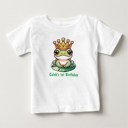 金の王冠のカエルの王子　おとぎ話の１歳の誕生日 ベビーTシャツ (正面)