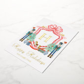 金の箔のクリスマス・くるみ割り人形・イニシャル・フォト・カード 箔招待状 (回転した状態)