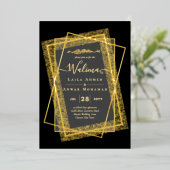 金の箔フレームテキスト ニカ・ワリマ イスラム教の結婚式 箔招待状 (立ち正面)