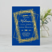 金の箔フレームテキスト ニカ・ワリマ イスラム教の結婚式 箔招待状 (立ち正面)