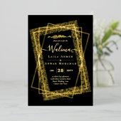 金の箔フレーム テキスト ニカ・ワリマ イスラム教の結婚式 箔招待状 (立ち正面)