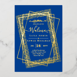 金の箔フレーム テキスト ニカ・ワリマ イスラム教の結婚式 箔招待状